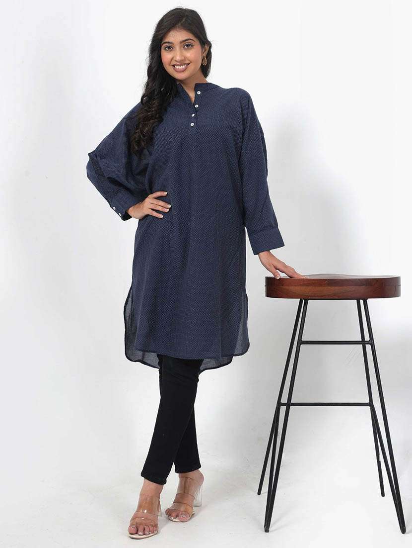 women polka doted long sleeve high low tunic - 22079401 -  Zoom Image - 0