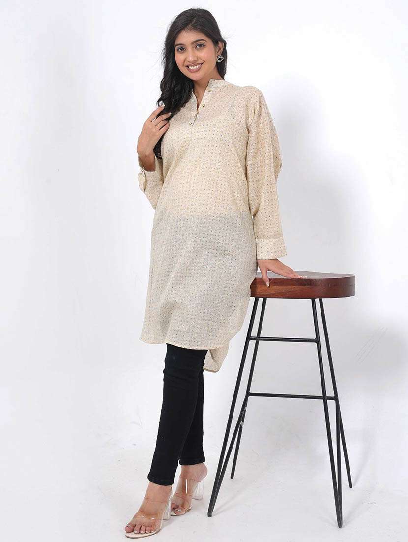 women printed long sleeve high low tunic