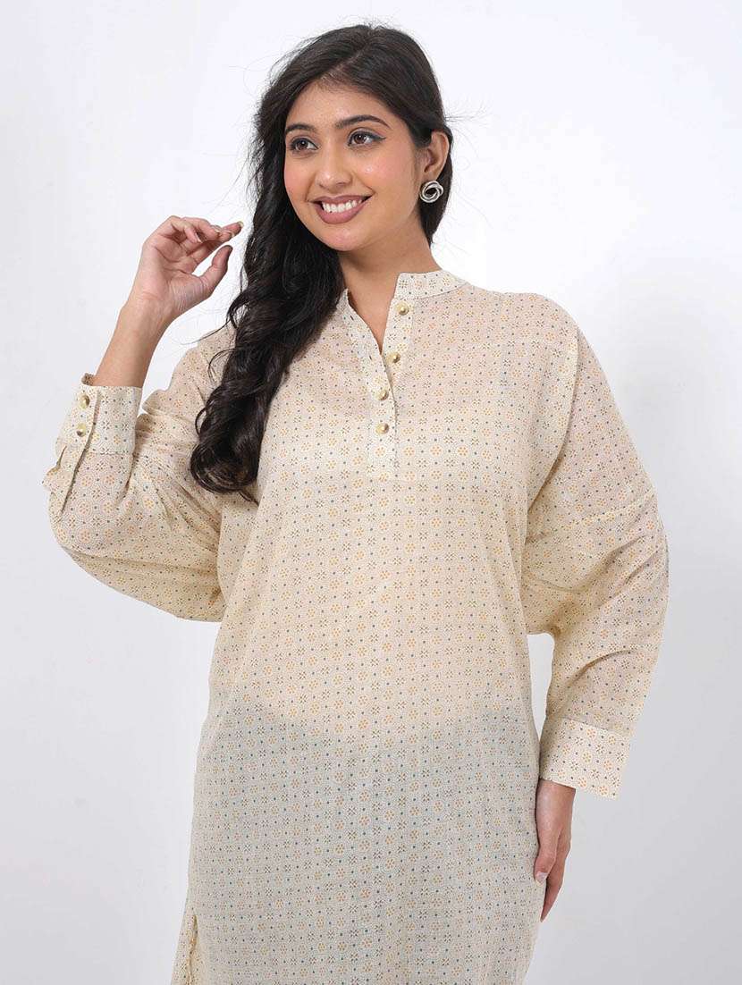women printed long sleeve high low tunic - 22079402 - Standard Image - 3