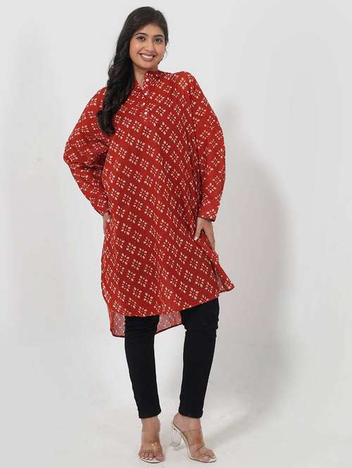 women printed long sleeve high low tunic - 22079404 -  Standard Image - 0