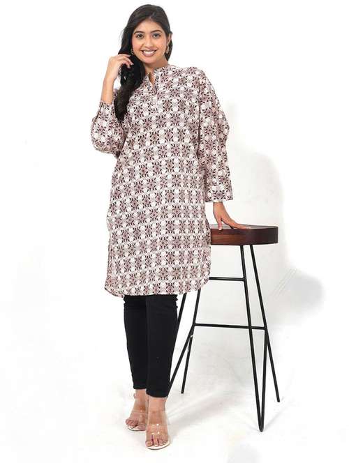 women printed long sleeve high low tunic - 22079405 -  Standard Image - 0