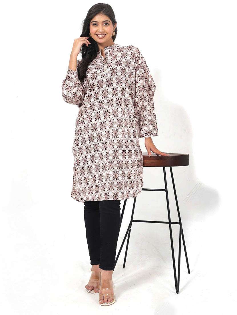 women printed long sleeve high low tunic - 22079405 -  Zoom Image - 0