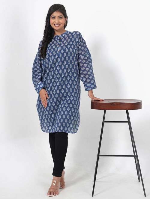 women printed long sleeve high low tunic - 22079406 -  Standard Image - 0