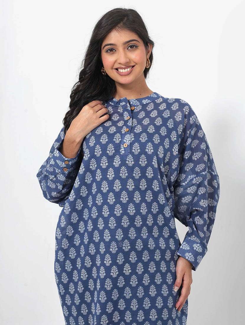 women printed long sleeve high low tunic - 22079406 - Standard Image - 3