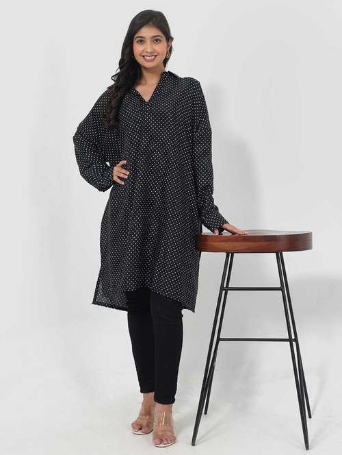 women polka doted long sleeve high low tunic - 22079407 -  Standard Image - 0