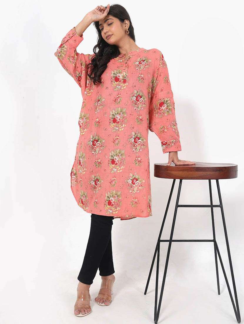 women printed long sleeve high low tunic - 22079409 - Zoom Image - 0