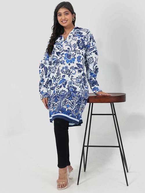 women printed long sleeve relaxed fit tunic - 22079410 -  Standard Image - 0