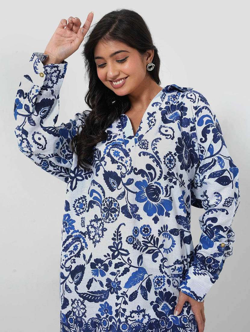 women printed long sleeve relaxed fit tunic - 22079410 - Standard Image - 3