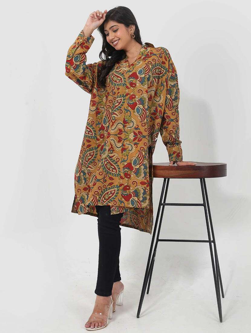 women printed long sleeve collared realxed fit tunic - 22079411 - Zoom Image - 0