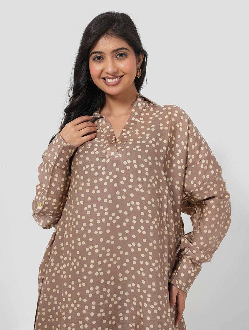 women polka doted long sleeve a-line tunic - 22079413 - Standard Image - 3