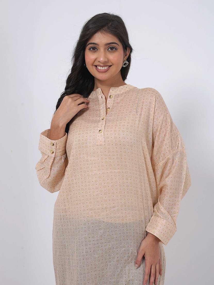 women printed mandarin neck long sleeve straight kurta - 22079416 - Standard Image - 3