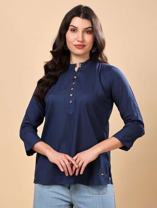 women solid three quarter sleeve regular top - 22079535 -  Standard Image - 0