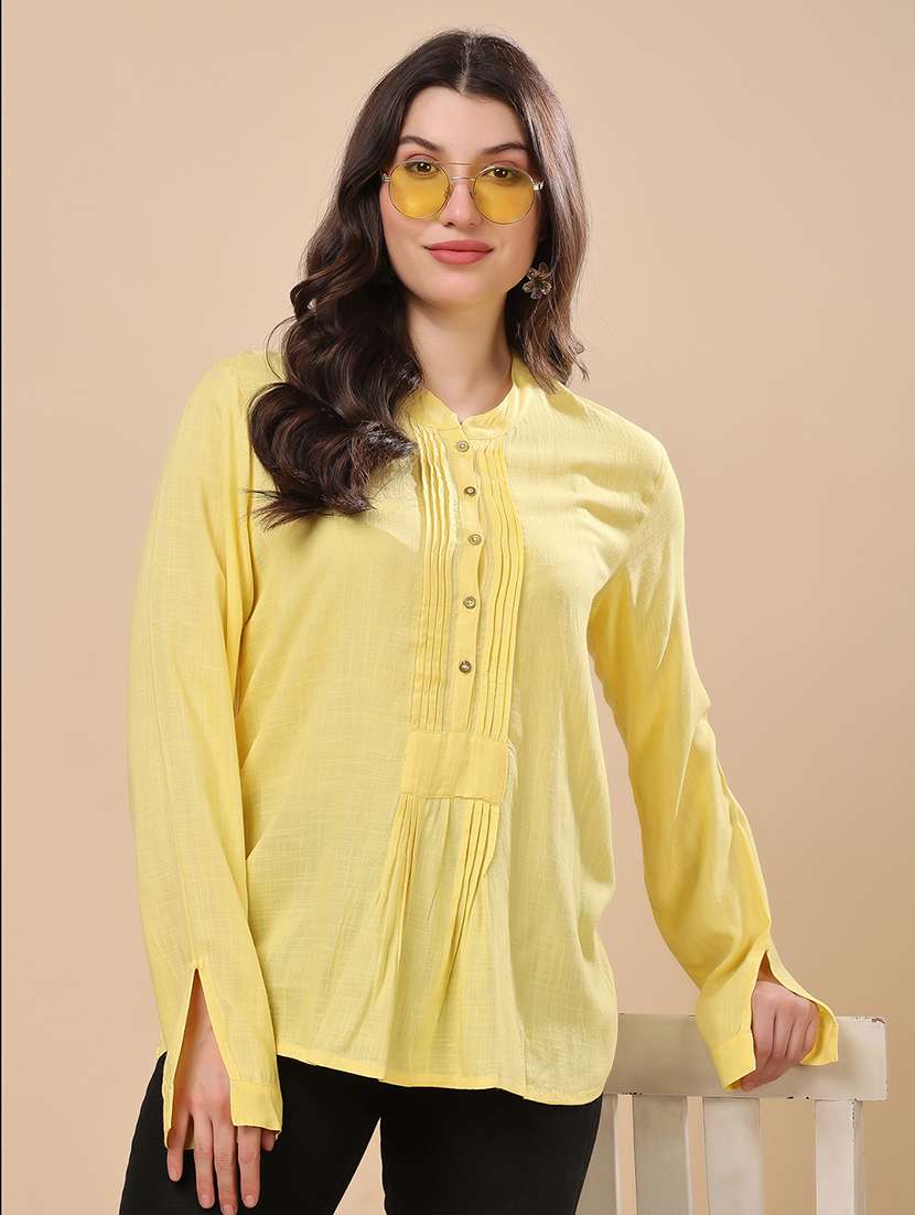 women solid mandarin neck long sleeve top