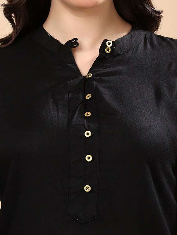 women black solid mandarin neck regular top - 22079538 -  Standard Image - 3
