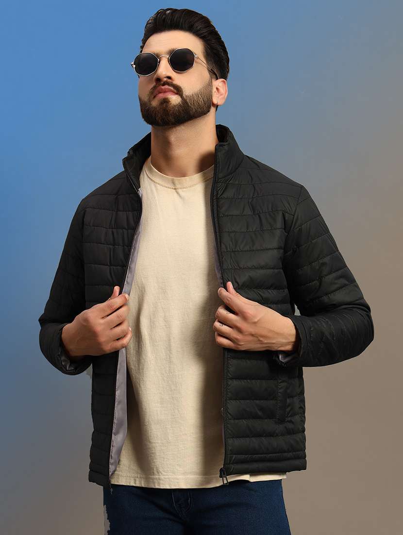 men solid long sleeve puffer jacket