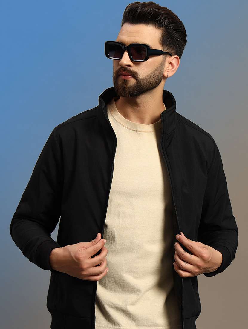 men solid long sleeve bomber jacket