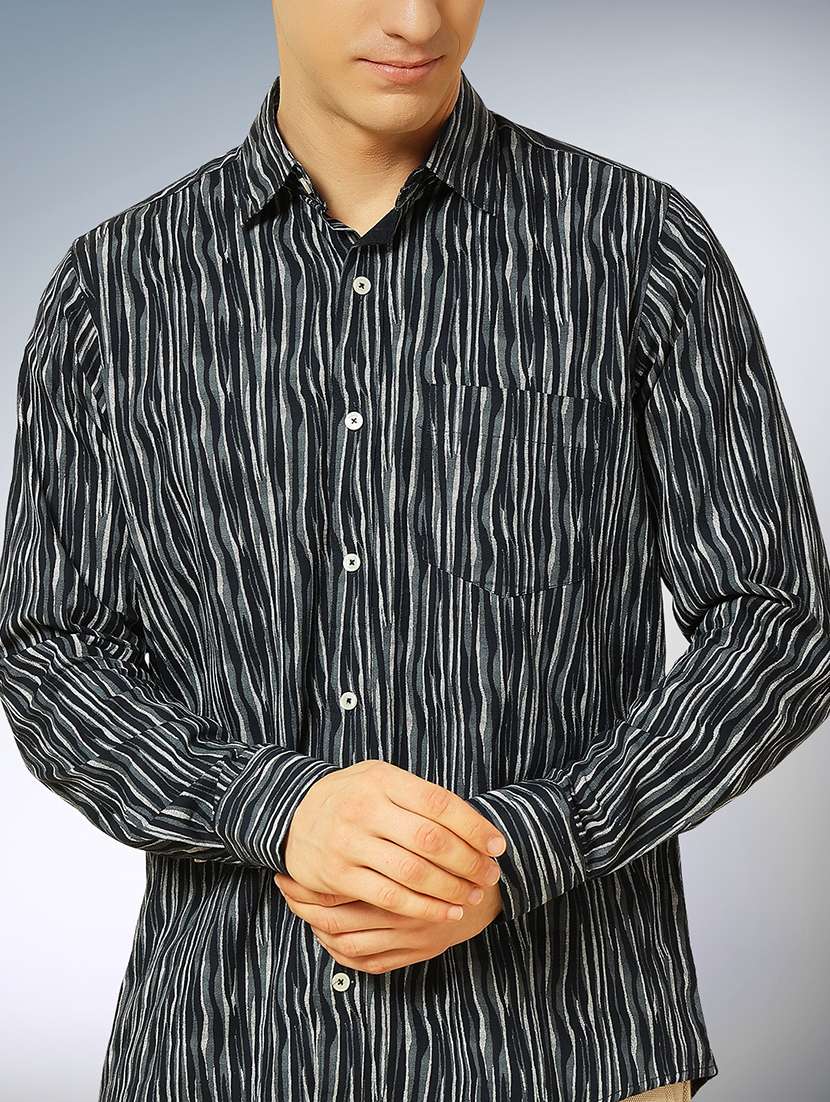 navy blue cotton casual shirt - 22079671 -  Standard Image - 3