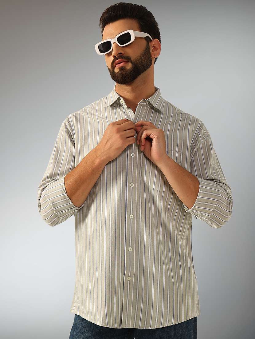 men striped long sleeve regular fit casual shirt