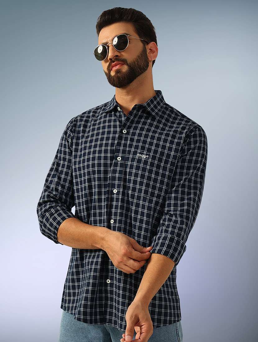 men checkered long sleeve regular fit casual shirt