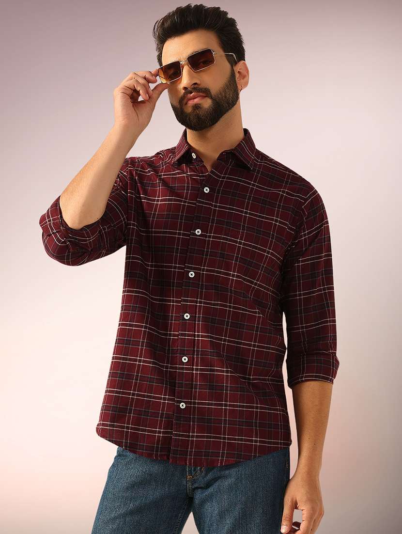 men checkered long sleeve regular fit casual shirt
