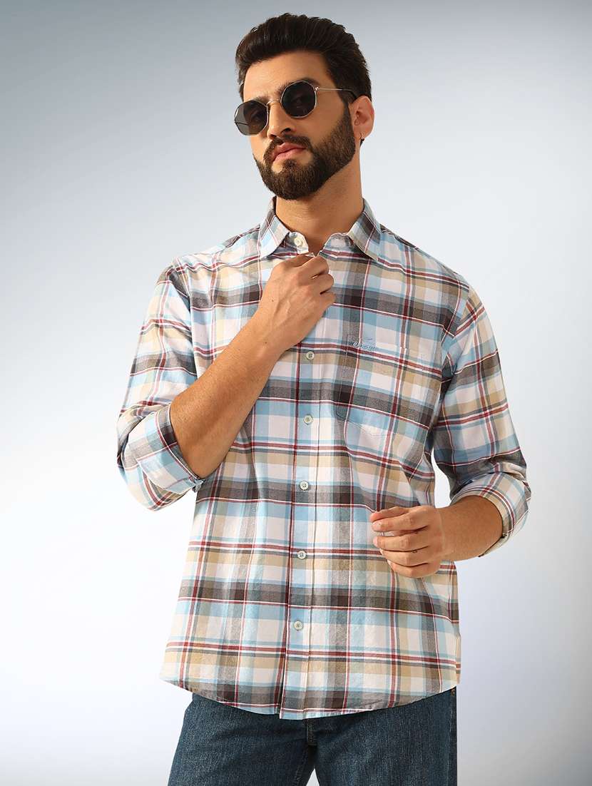 men checkered long sleeve regular fit casual shirt