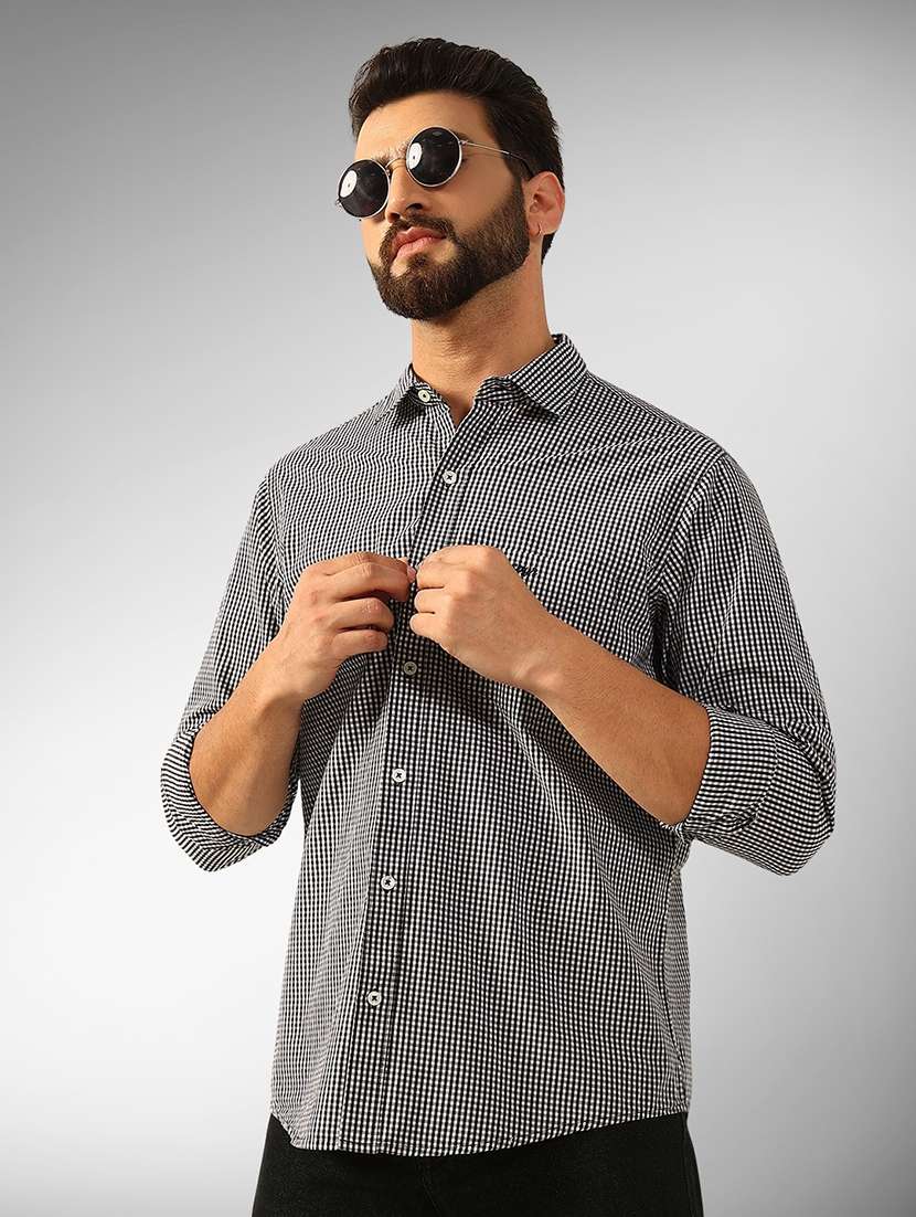 men checkered long sleeve regular fit casual shirt