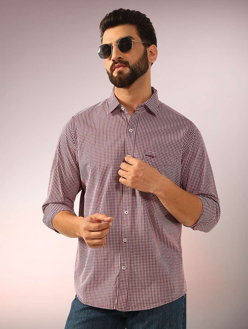 men checkered long sleeve regular fit casual shirt