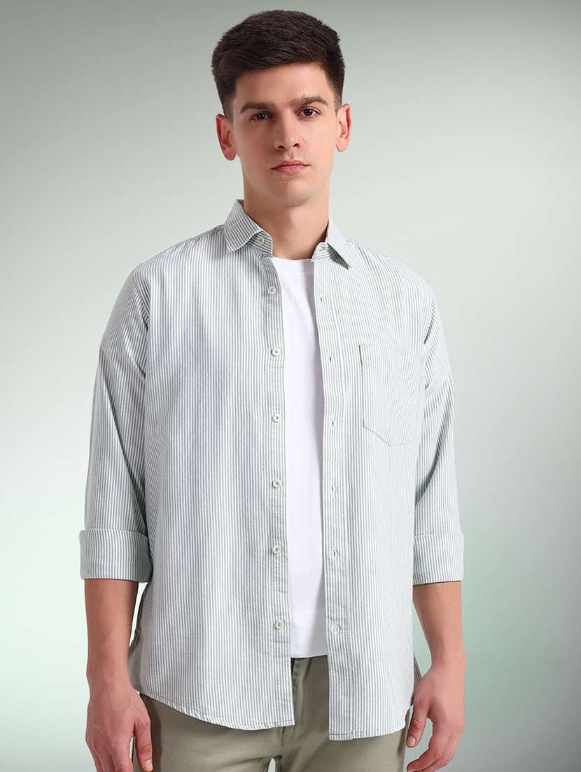 men striped long sleeve regular fit casual shirt
