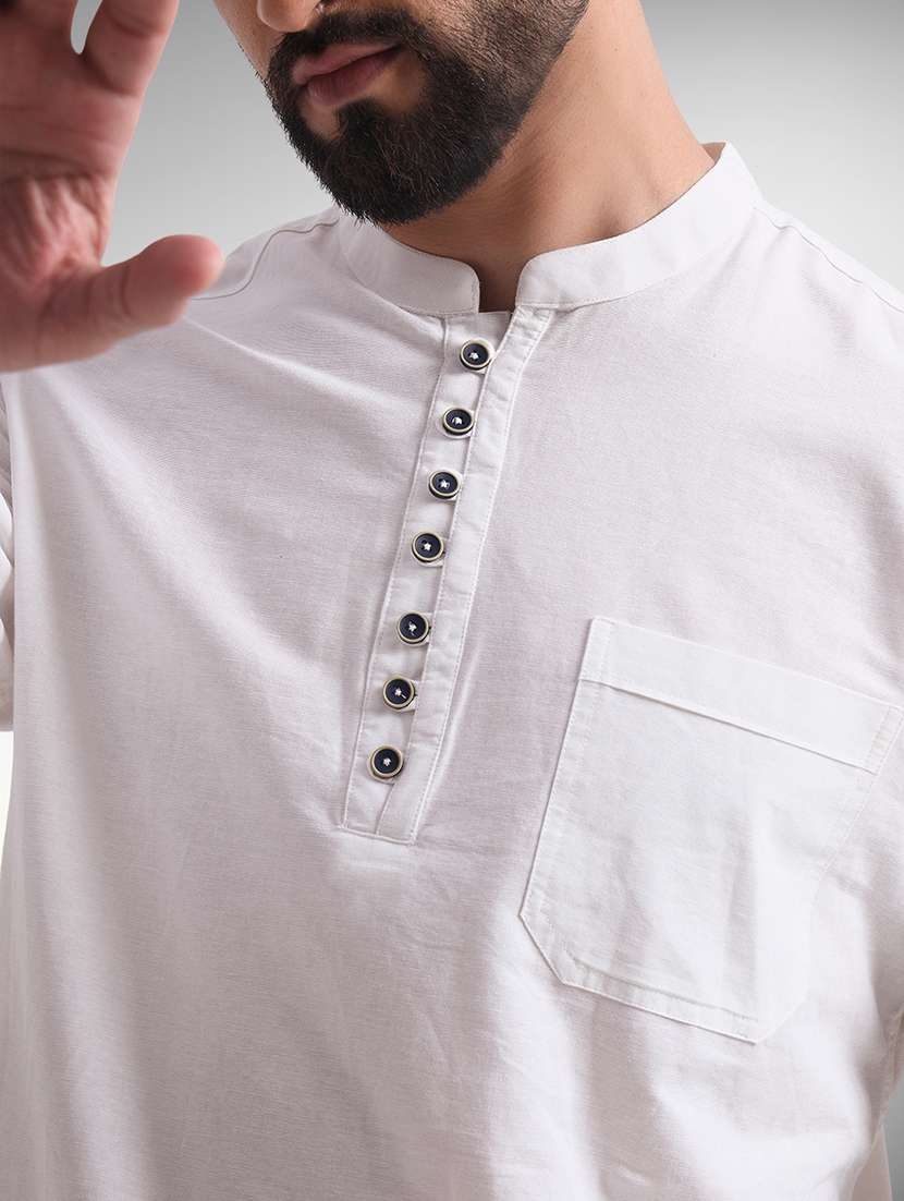 men solid mandarin neck short kurta - 22079713 -  Standard Image - 3