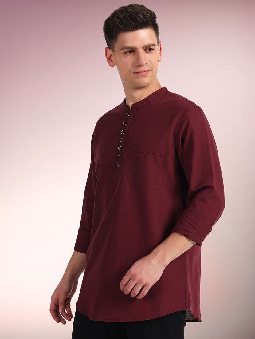 men solid mandarin neck short kurta
