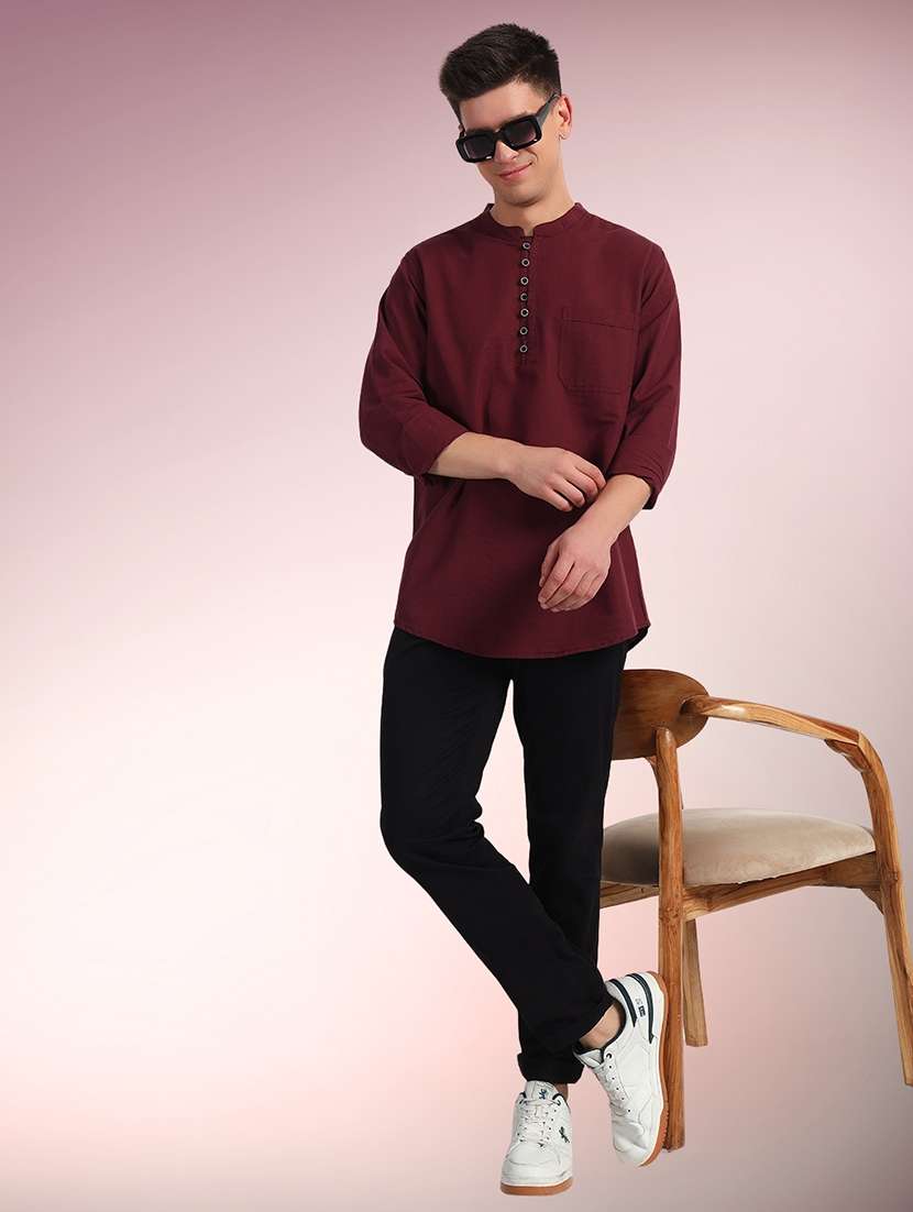 men solid mandarin neck short kurta - 22079720 -  Standard Image - 3