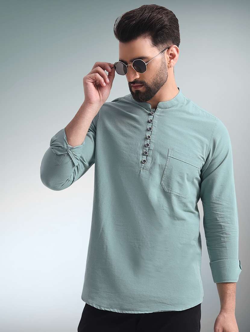 men solid mandarin neck short kurta - 22079722 - Zoom Image - 0