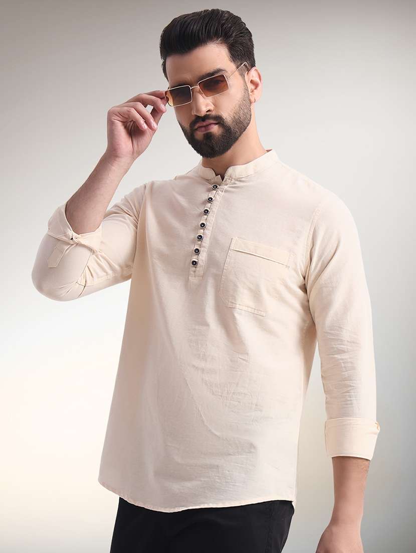 men solid mandarin neck short kurta - 22079724 - Zoom Image - 0