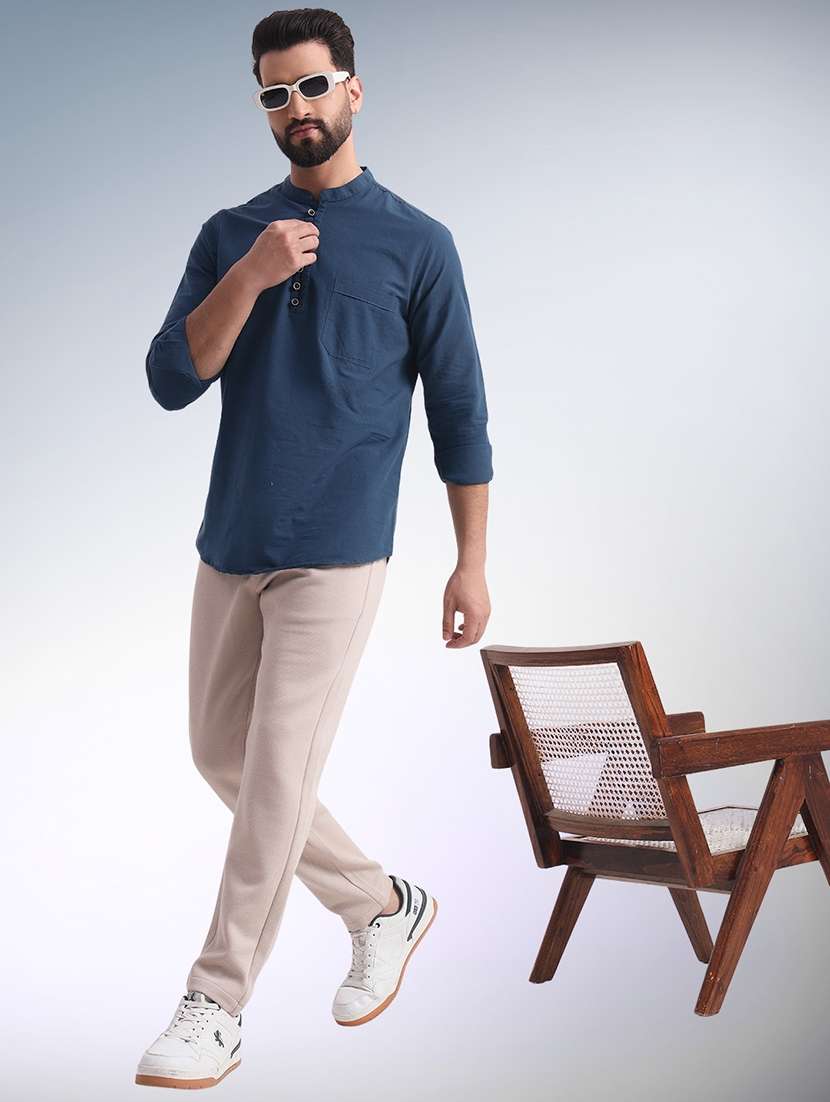 men solid mandarin neck short kurta - 22079726 -  Standard Image - 3