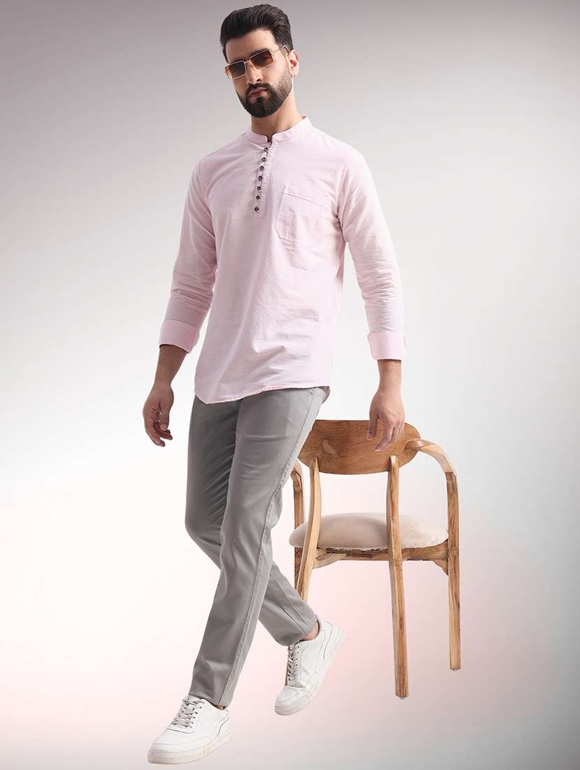 men solid mandarin neck short kurta - 22079727 - Standard Image - 3