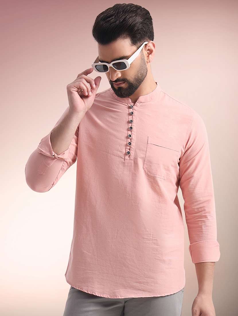 men solid mandarin neck short kurta