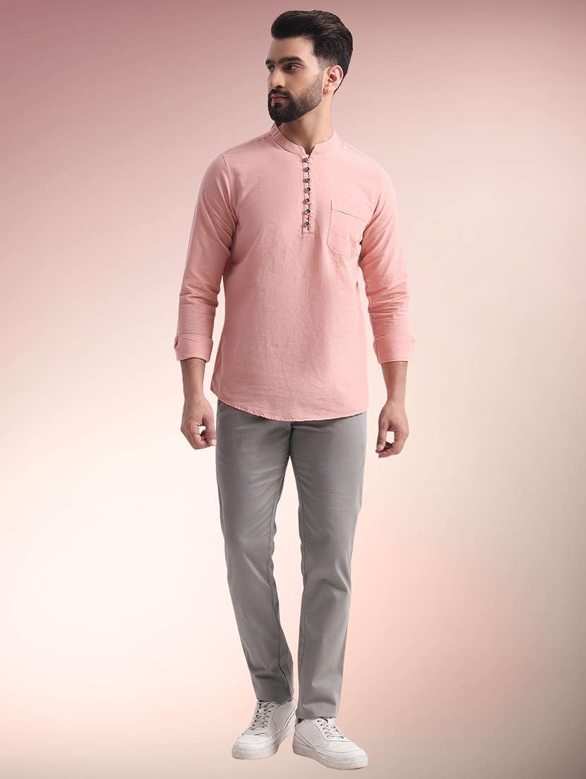 men solid mandarin neck short kurta - 22079728 -  Standard Image - 3