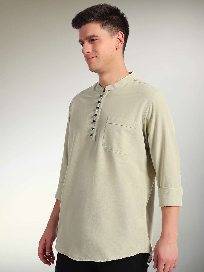 men solid mandarin neck short kurta