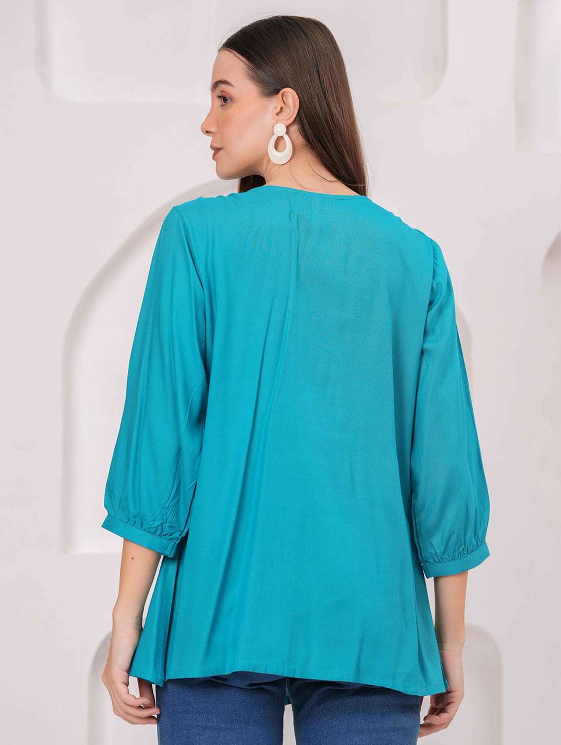 women embroidered three quarter sleeve kurti - 22079735 - Standard Image - 3