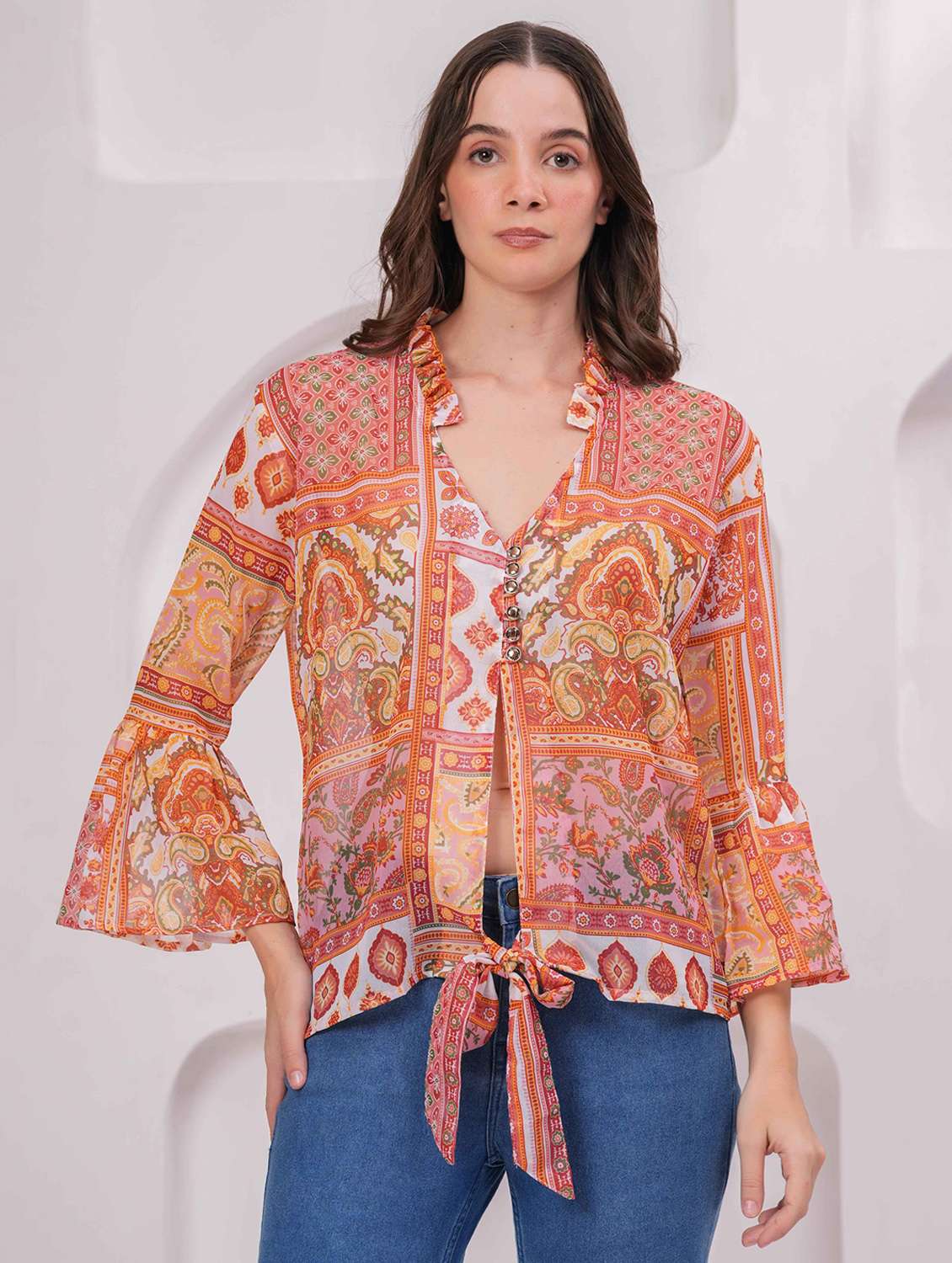 women printed bell slevee regular top - 22079737 -  Zoom Image - 0