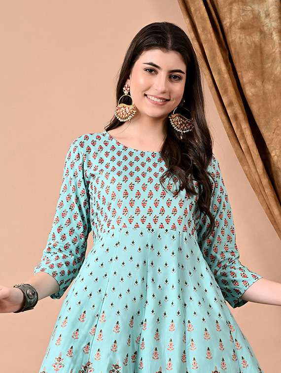 women printed three quarter sleeve ethnic dress - 22079739 -  Standard Image - 3