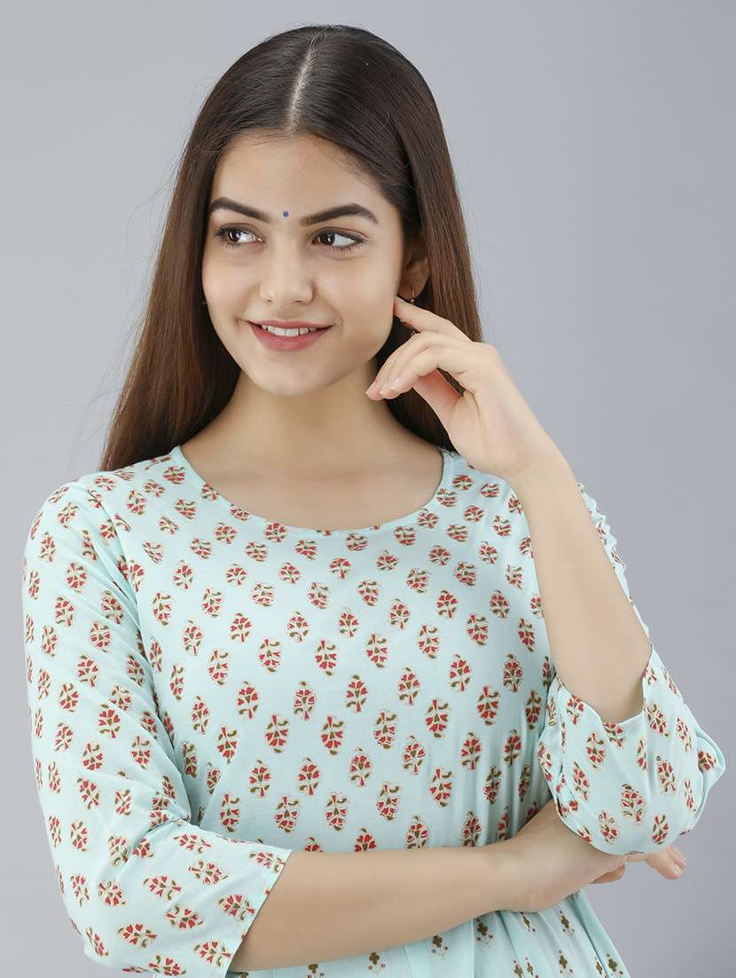 women printed three quarter sleeve ethnic dress - 22079740 -  Standard Image - 3