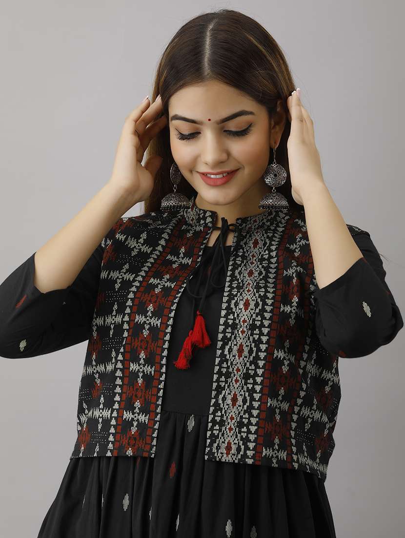 women printed three quarter sleeve ethnic dress - 22079742 -  Standard Image - 3