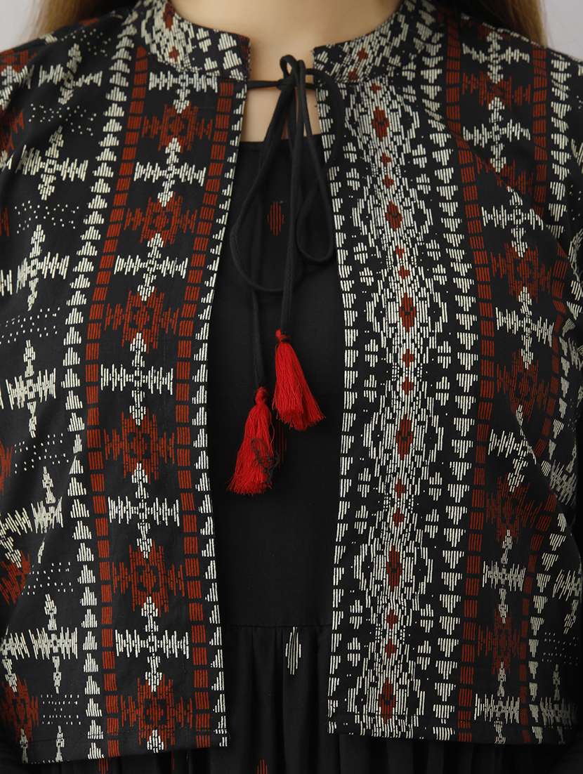 women printed three quarter sleeve ethnic dress - 22079742 -  Standard Image - 5