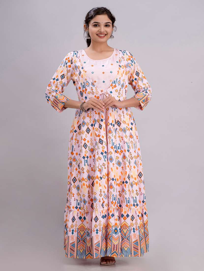 women printed three quarter sleeve ethnic dress - 22079743 -  Zoom Image - 0