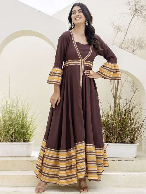 women printed bell sleeve ethnic dress - 22079744 -  Standard Image - 0