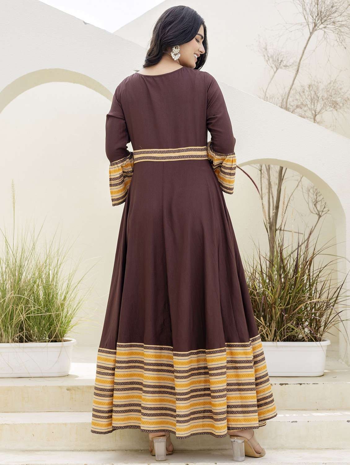 women printed bell sleeve ethnic dress - 22079744 - Standard Image - 3