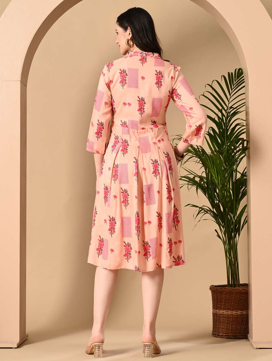 women floral printed three quarter sleeve ethnic dress - 22079753 -  Standard Image - 3