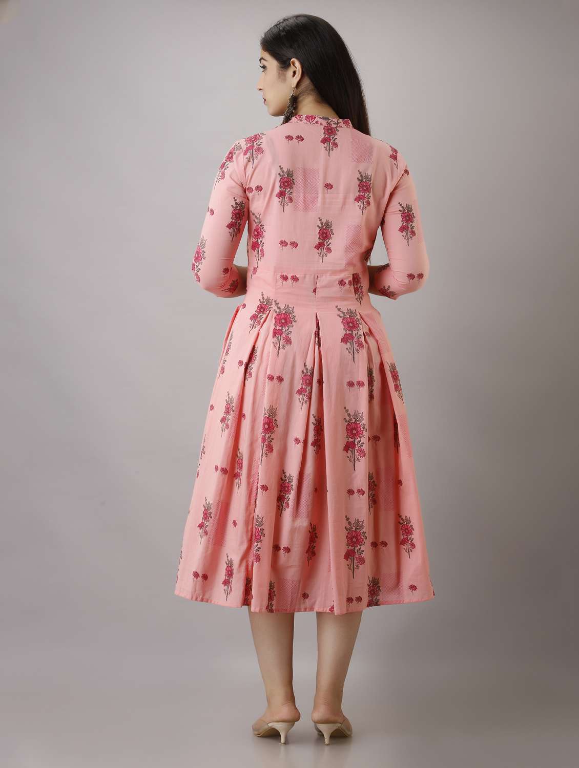 women floral printed three quarter sleeve ethnic dress - 22079754 -  Standard Image - 3