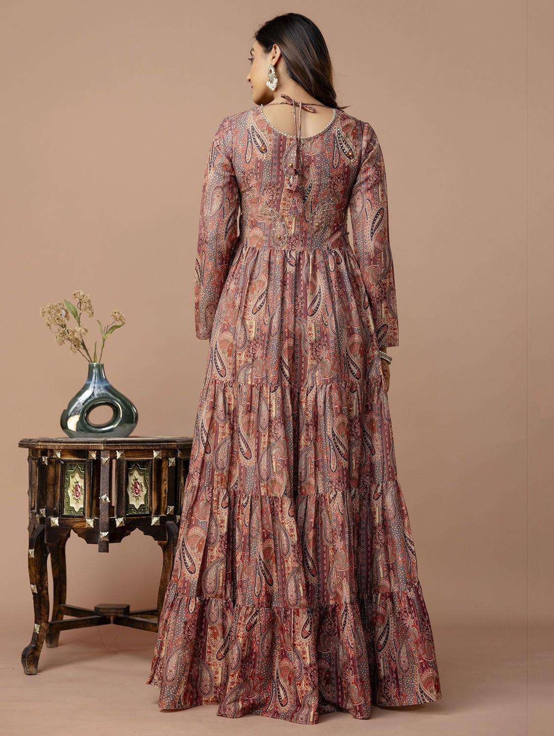 women paisley printed long sleeve ethnic dress - 22079764 -  Standard Image - 3